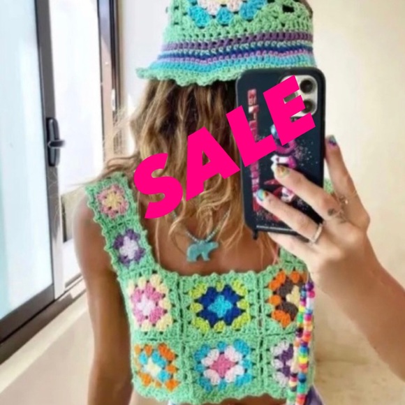 🌴NEW! Boho, multi colour, crocheted,cotton crop top - Picture 13 of 13